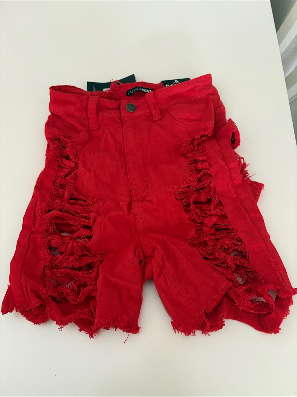 Fashion Nova Red Distressed Bermuda Shorts